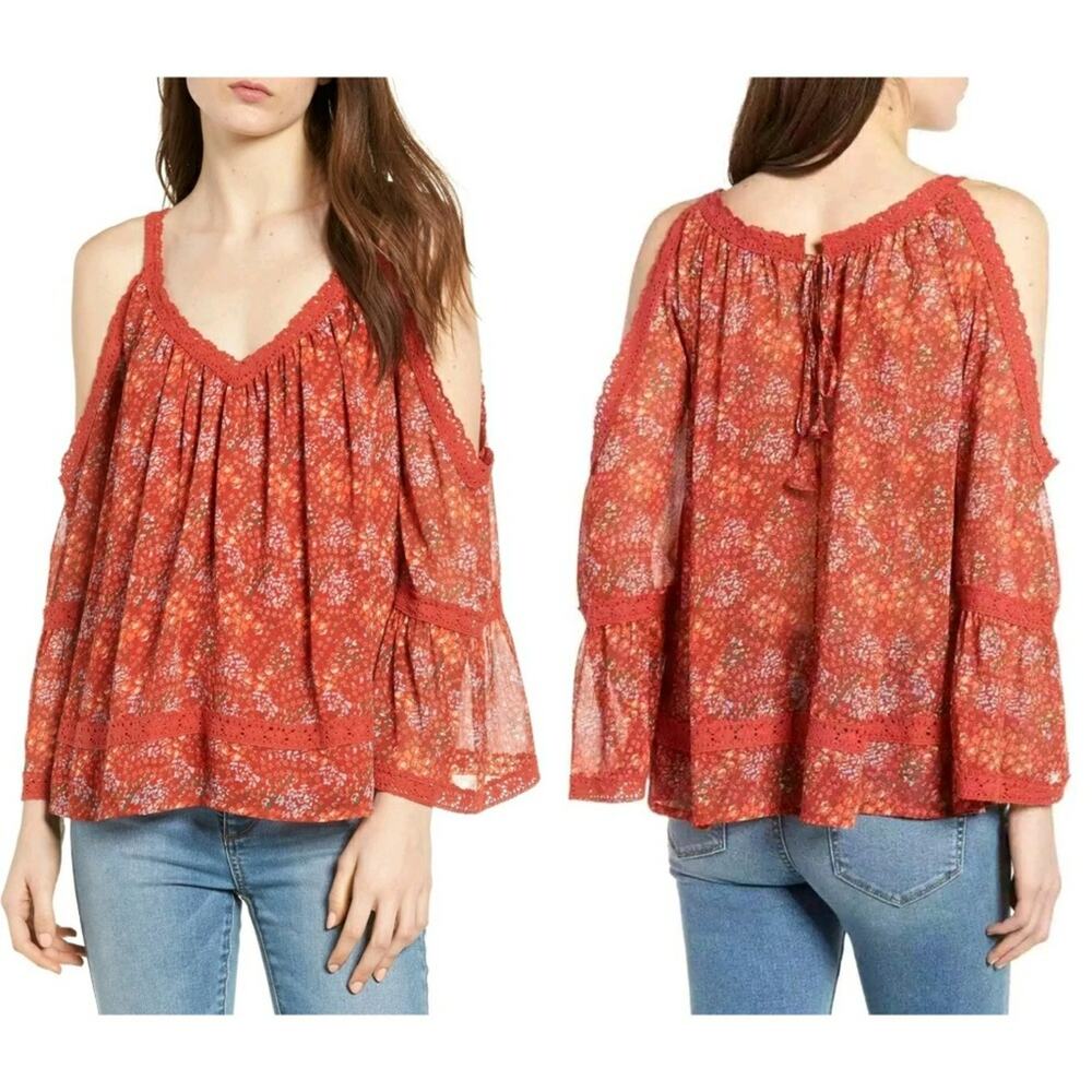 REBECCA MINKOFF Deneuve cold shoulder top boho floral print blouse Size S NEW